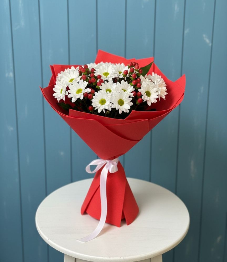 Букет ягоды на снегу в Новодмитриевской Букет цветов из: Хризантемы в Новодмитриевской