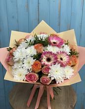 Букет цветов из:  Розы, Герберы и Хризантемы в Новодмитриевской