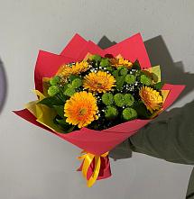 Букет восход солнца в Новодмитриевской Букет цветов из:  Герберы и Хризантемы в Новодмитриевской
