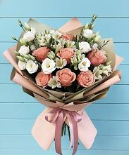 Букет олимп в Новодмитриевской Букет цветов из:  Розы, Альстромерии и Лизиантусы в Новодмитриевской